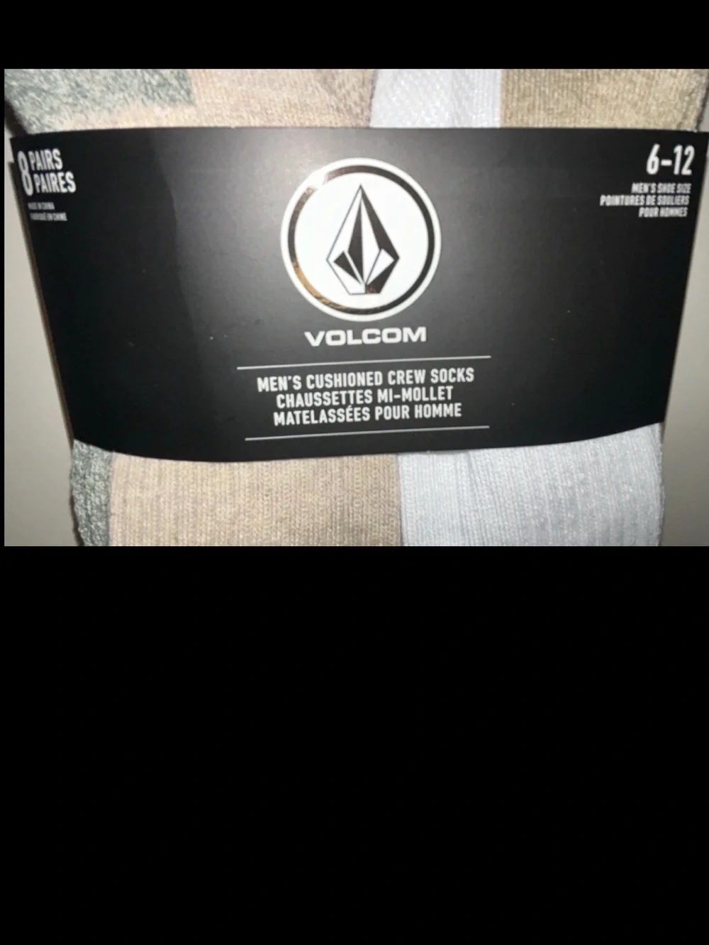 Volcom Cushioned Crew Socks 8 Pair Men 6-12 White Brown Green w Logos Ride NEW!